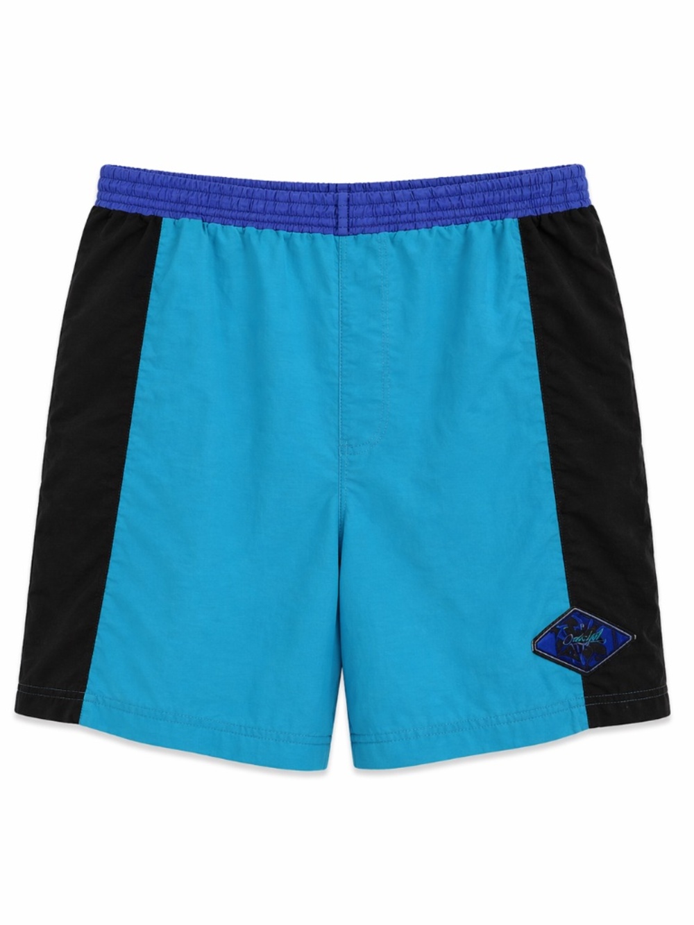 Vintage Surf Odyssey Vibrant Aqua & Black Men's Colour Blocked Swim Trunks